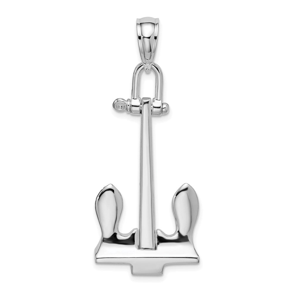 De-Ani Sterling Silver Rhodium-Plated 3D Moveable Navy Anchor Pendant QC9963