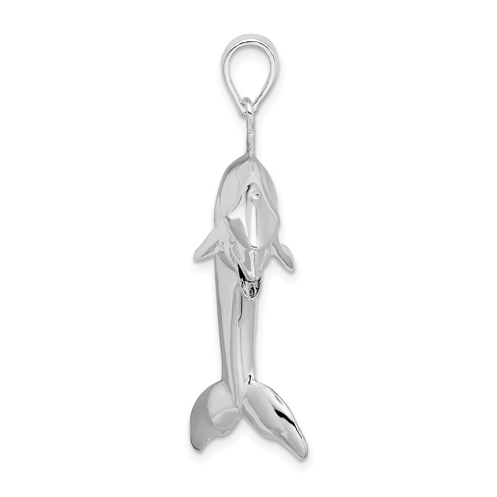 De-Ani Sterling Silver Rhodium-Plated Polished 3D Jumping Dolphin Pendant QC9966