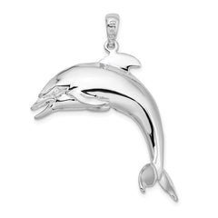 De-Ani Sterling Silver Rhodium-Plated Polished 3D Jumping Dolphin Pendant QC9966