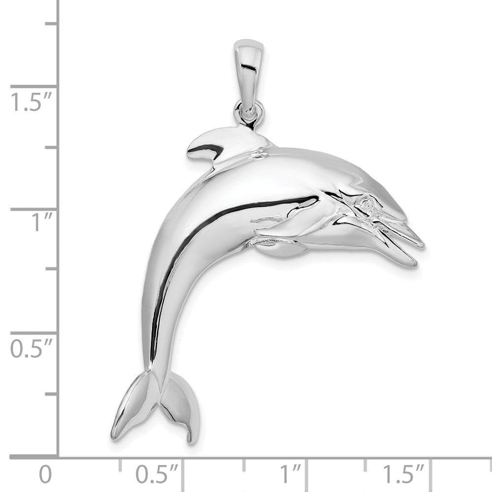 De-Ani Sterling Silver Rhodium-Plated Polished 3D Jumping Dolphin Pendant QC9966
