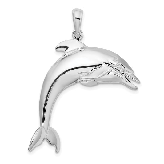 De-Ani Sterling Silver Rhodium-Plated Polished 3D Jumping Dolphin Pendant QC9966