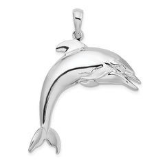 De-Ani Sterling Silver Rhodium-Plated Polished 3D Jumping Dolphin Pendant QC9966