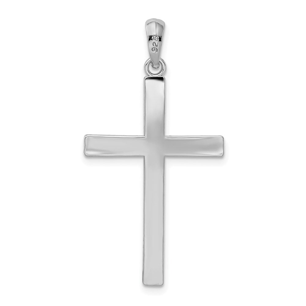 De-Ani Sterling Silver Rhodium-plated Polished Front Textured Back Latin Cross Pendant QC9967