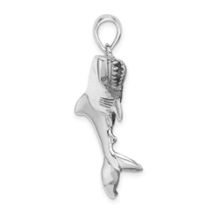 De-Ani Sterling Silver Rhodium-Plated Polished 3D Swimming Shark Pendant QC9968