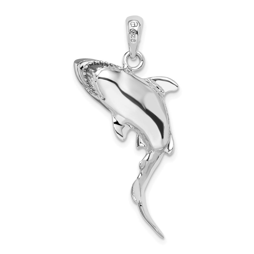 De-Ani Sterling Silver Rhodium-Plated Polished 3D Swimming Shark Pendant QC9968