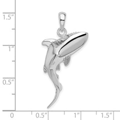 De-Ani Sterling Silver Rhodium-Plated Polished 3D Swimming Shark Pendant QC9968