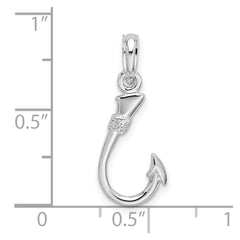De-Ani Sterling Silver Rhodium-Plated Polished 3D Fish Hook Pendant QC9975