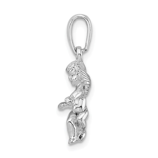 De-Ani Sterling Silver Rhodium-Plated Polished 3D Guardian Angel Pendant QC9976