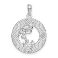 De-Ani Sterling Silver Rhodium-Plated Textured Turks and Caicos with Flamingo Pendant QC9977