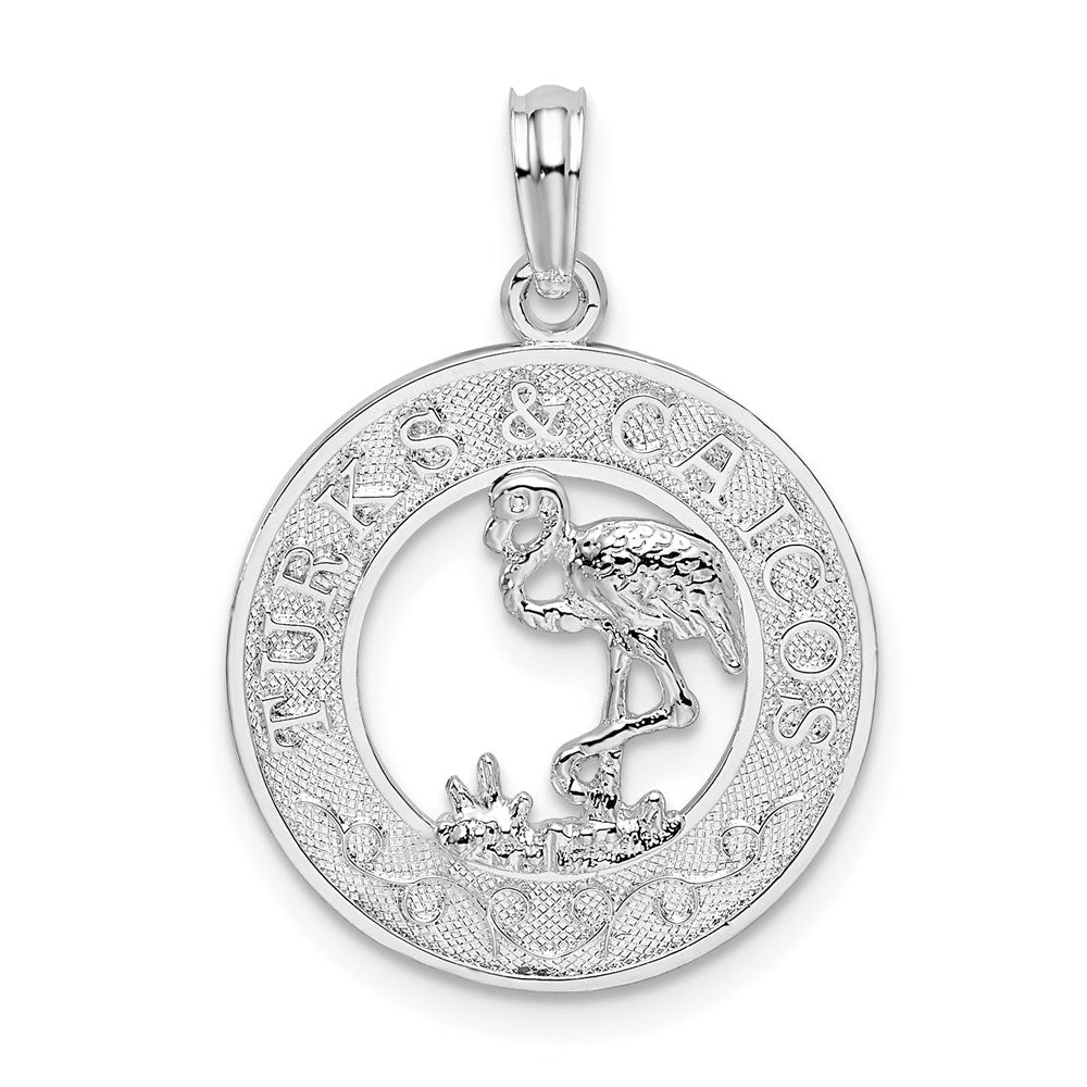 De-Ani Sterling Silver Rhodium-Plated Textured Turks and Caicos with Flamingo Pendant QC9977