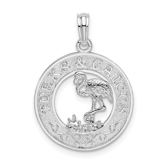 De-Ani Sterling Silver Rhodium-Plated Textured Turks and Caicos with Flamingo Pendant QC9977