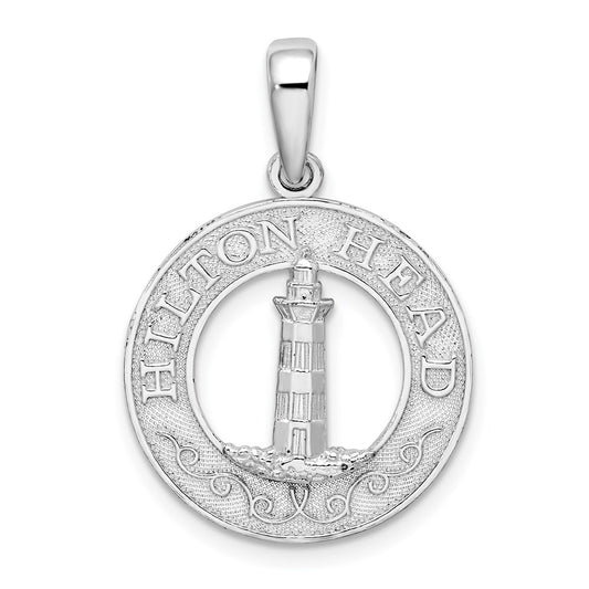 De-Ani Sterling Silver Rhodium-Plated Textured Hilton Head Lighthouse Pendant QC9978