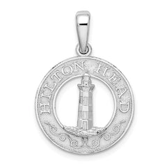 De-Ani Sterling Silver Rhodium-Plated Textured Hilton Head Lighthouse Pendant QC9978