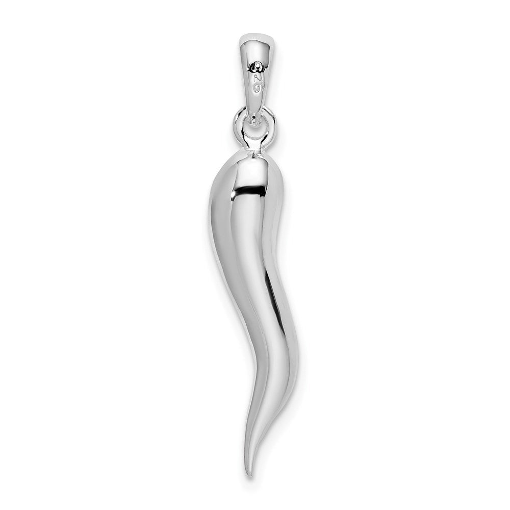 De-Ani Sterling Silver Rhodium-Plated Polished 3D Italian Horn Pendant QC9979