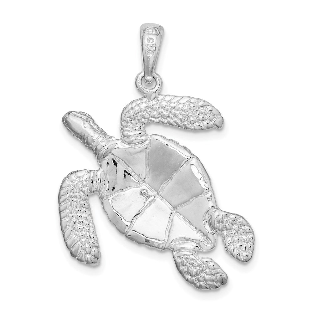 De-Ani Sterling Silver Rhodium-Plated Polished Large Swimming Sea Turtle Pendant QC9980