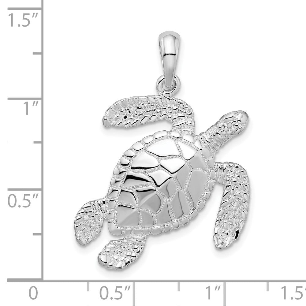 De-Ani Sterling Silver Rhodium-Plated Polished Large Swimming Sea Turtle Pendant QC9980
