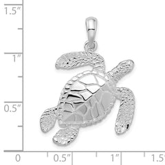 De-Ani Sterling Silver Rhodium-Plated Polished Large Swimming Sea Turtle Pendant QC9980