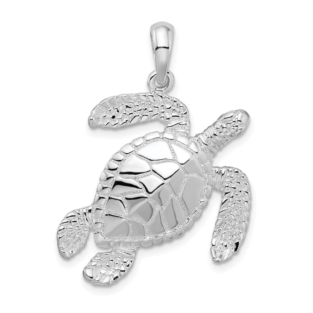 De-Ani Sterling Silver Rhodium-Plated Polished Large Swimming Sea Turtle Pendant QC9980