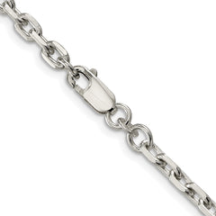 Sterling Silver Rhodium-plated 3.95mm Beveled Oval Cable ChainQCA120R