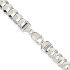Sterling Silver Rhodium-plated 11.9mm Concave Beveled Curb ChainQCBC300R