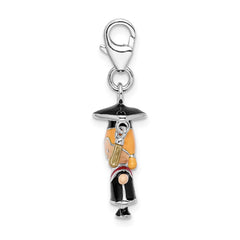 Amore La Vita Sterling Silver Rhodium-plated Polished 3-D Enameled Girl Graduate Charm with Fancy Lobster Clasp QCC1015