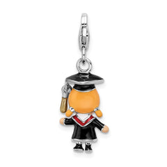 Amore La Vita Sterling Silver Rhodium-plated Polished 3-D Enameled Girl Graduate Charm with Fancy Lobster Clasp QCC1015