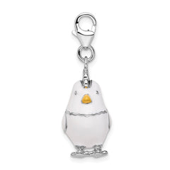 Amore La Vita Sterling Silver Rhodium-plated Polished 3-D Enameled Chicken Charm with Fancy Lobster Clasp QCC1034