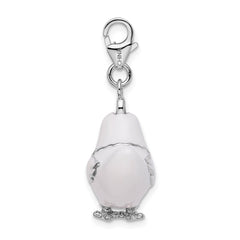 Amore La Vita Sterling Silver Rhodium-plated Polished 3-D Enameled Chicken Charm with Fancy Lobster Clasp QCC1034