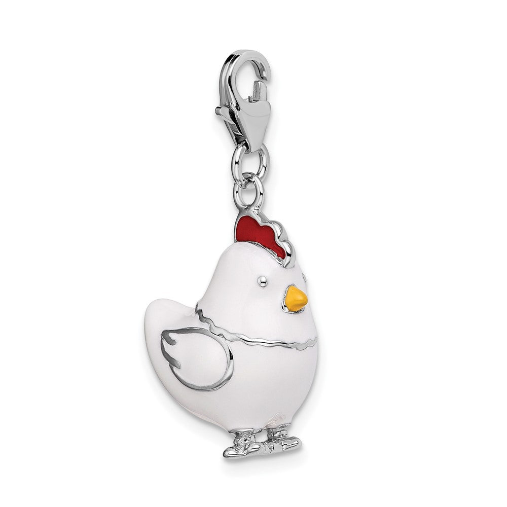 Amore La Vita Sterling Silver Rhodium-plated Polished 3-D Enameled Chicken Charm with Fancy Lobster Clasp QCC1034