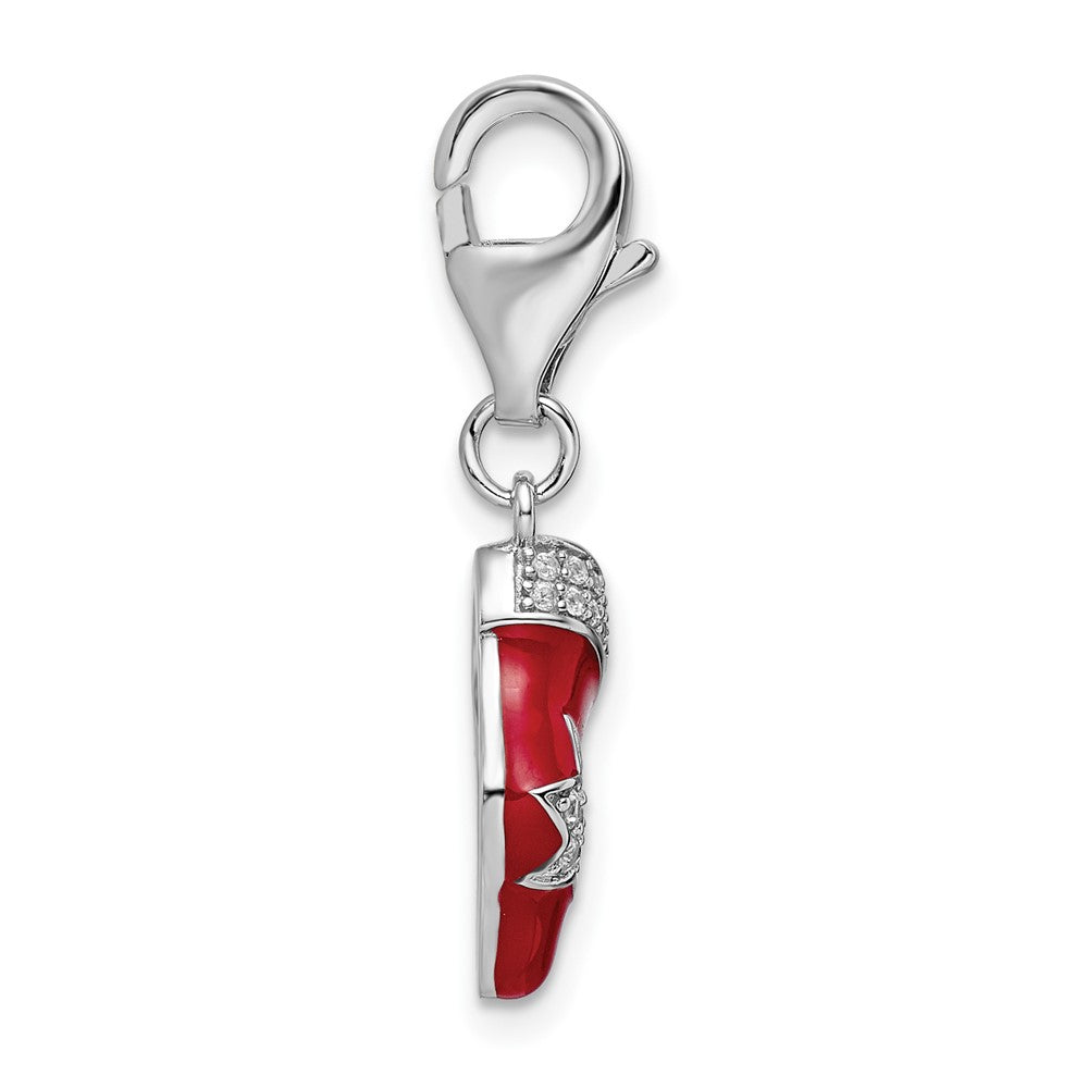 Amore La Vita Sterling Silver Rhodium-plated Polished CZ Enameled Christmas Stocking Charm with Fancy Lobster Clasp QCC1254