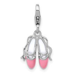Amore La Vita Sterling Silver Rhodium-plated Pink and White Enameled Ballet Shoes Charm with Fancy Lobster QCC1285