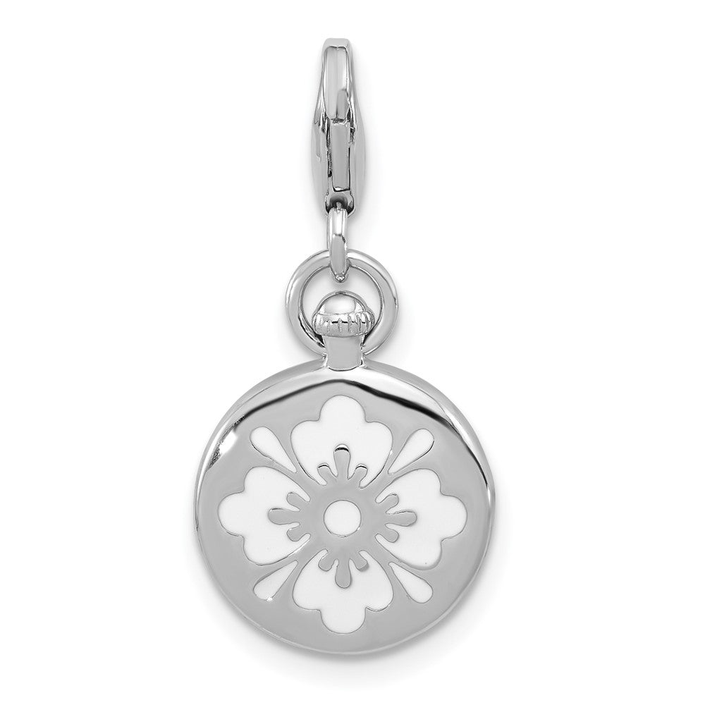 Amore La Vita Sterling Silver Rhodium-plated 3-D Reversible Black/Red and White Enameled Compass Charm with Fancy Lobster Clasp QCC1303