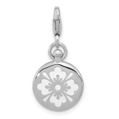Amore La Vita Sterling Silver Rhodium-plated 3-D Reversible Black/Red and White Enameled Compass Charm with Fancy Lobster Clasp QCC1303