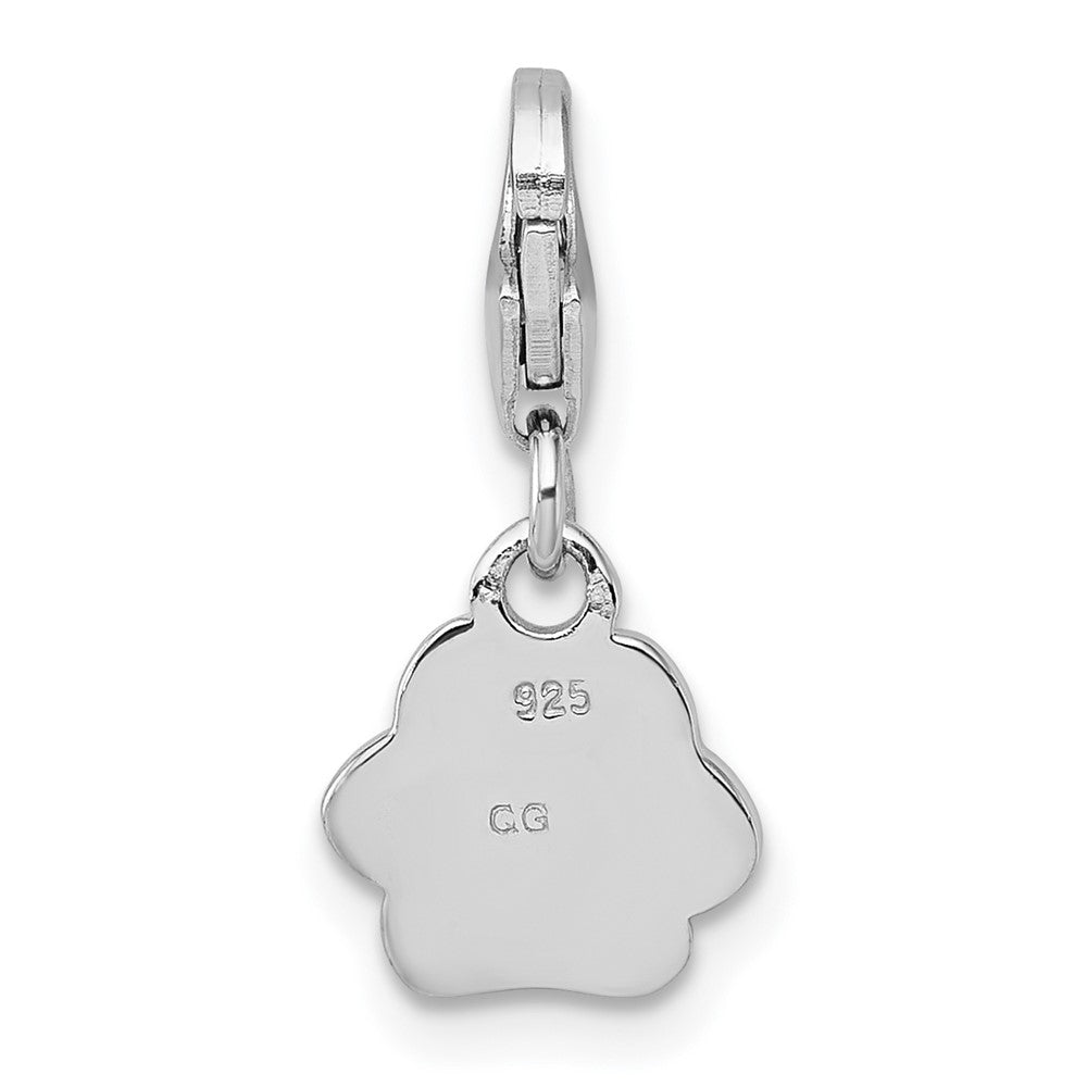 Sterling Silver Amore La Vita Rhodium-plated Polished with Black Enamel Paw Print with Lobster Clasp Charm QCC1309