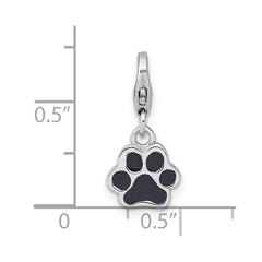 Sterling Silver Amore La Vita Rhodium-plated Polished with Black Enamel Paw Print with Lobster Clasp Charm QCC1309