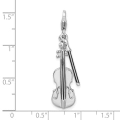 Amore La Vita Sterling Silver Rhodium-plated Polished 3-D Violin with Antiqued Bow Charm with Fancy Lobster Clasp QCC291