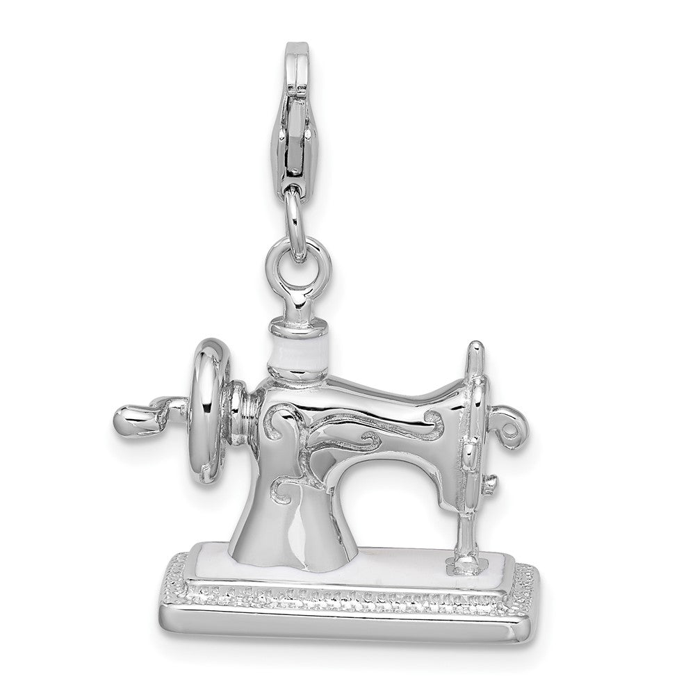 Amore La Vita Sterling Silver Rhodium-plated Polished 3-D Enameled Sewing Machine Charm with Fancy Lobster Clasp QCC295