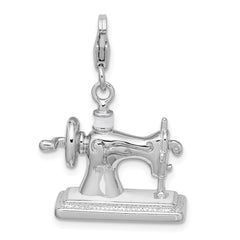 Amore La Vita Sterling Silver Rhodium-plated Polished 3-D Enameled Sewing Machine Charm with Fancy Lobster Clasp QCC295