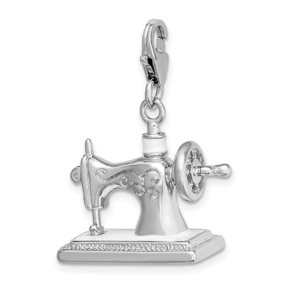 Amore La Vita Sterling Silver Rhodium-plated Polished 3-D Enameled Sewing Machine Charm with Fancy Lobster Clasp QCC295