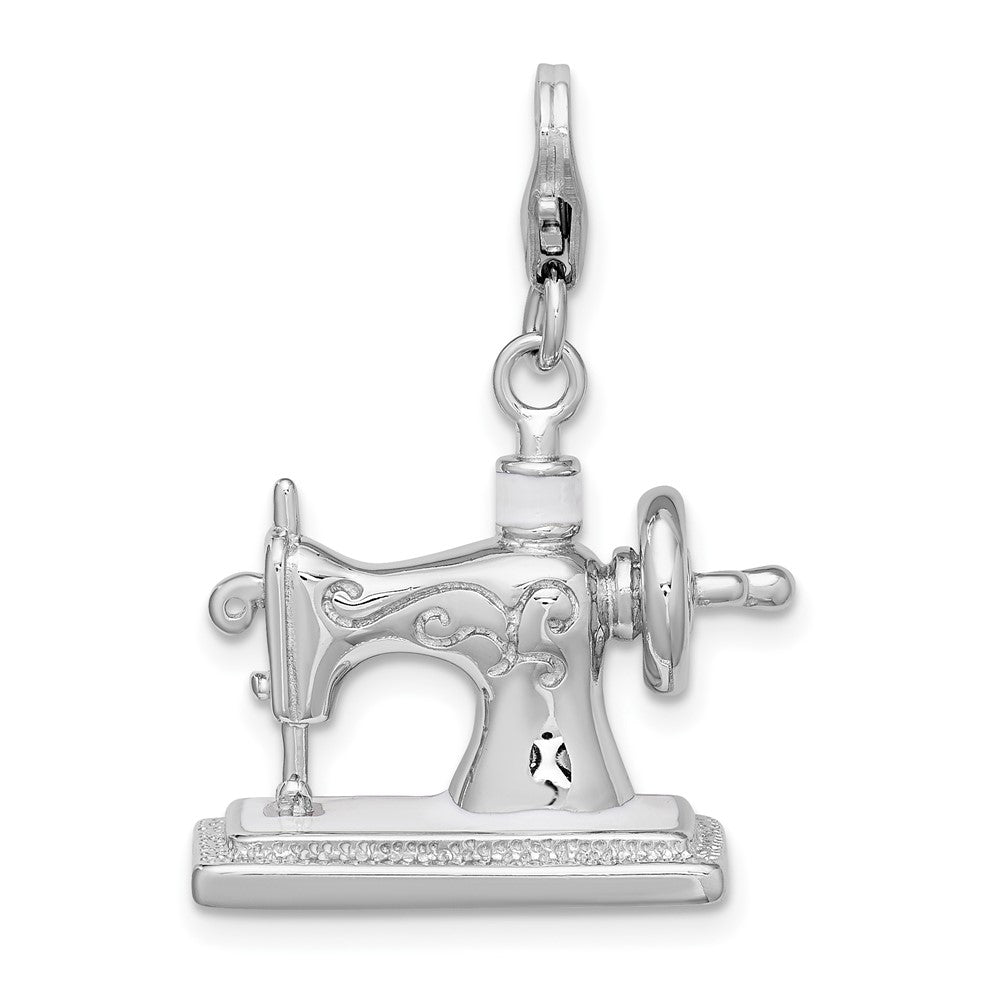 Amore La Vita Sterling Silver Rhodium-plated Polished 3-D Enameled Sewing Machine Charm with Fancy Lobster Clasp QCC295