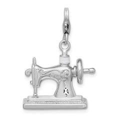 Amore La Vita Sterling Silver Rhodium-plated Polished 3-D Enameled Sewing Machine Charm with Fancy Lobster Clasp QCC295