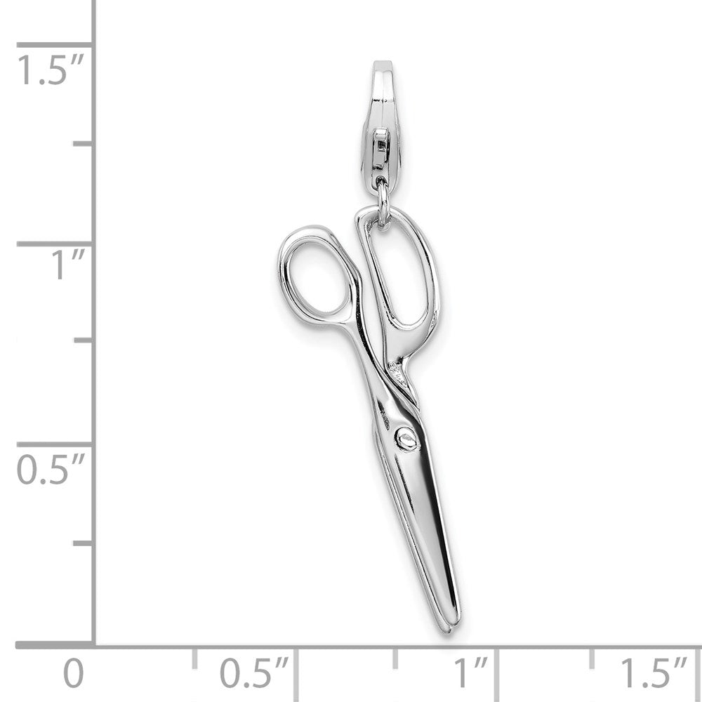 Amore La Vita Sterling Silver Rhodium-plated Polished 3-D Movable Scissors Charm with Fancy Lobster Clasp QCC297
