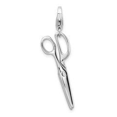 Amore La Vita Sterling Silver Rhodium-plated Polished 3-D Movable Scissors Charm with Fancy Lobster Clasp QCC297