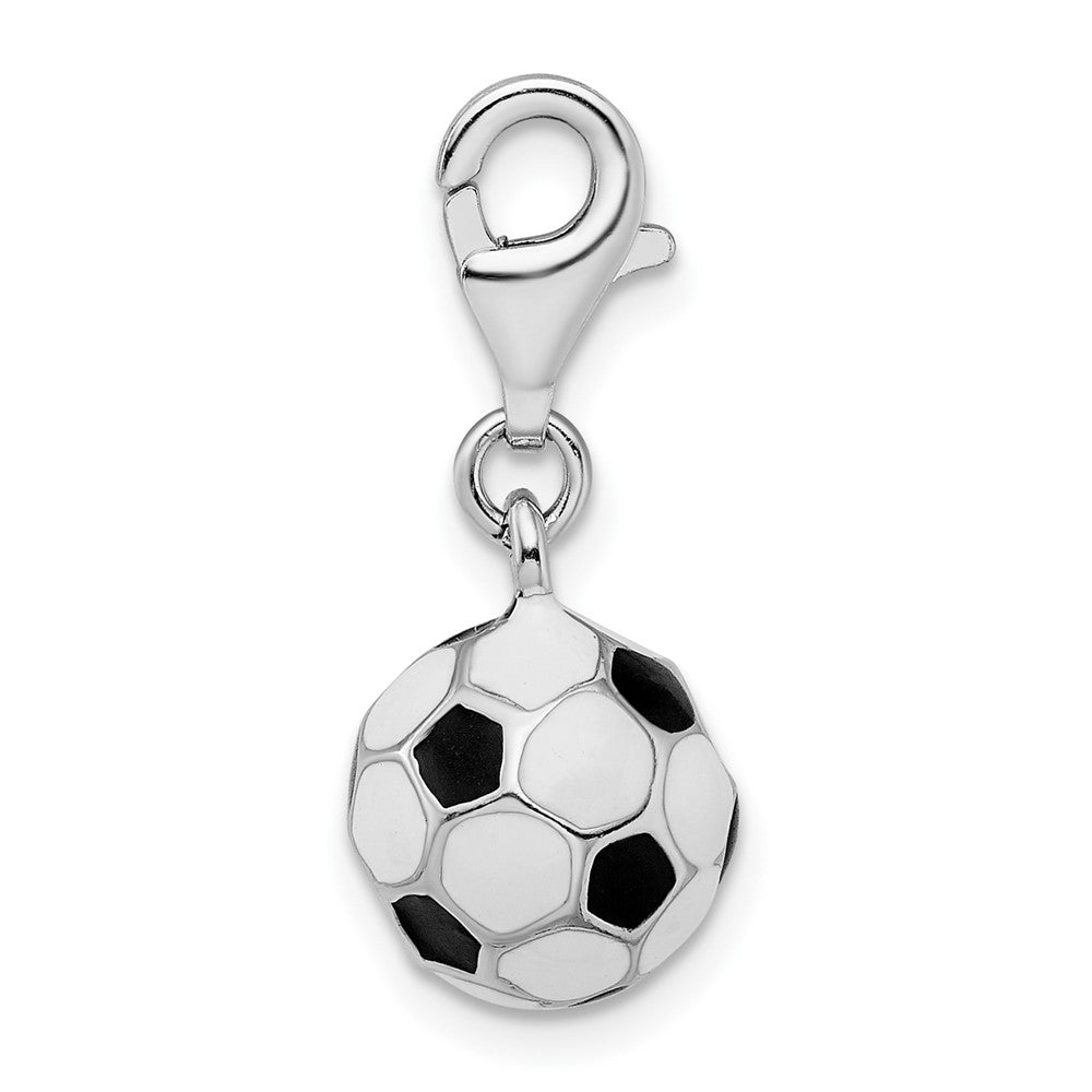 Amore La Vita Sterling Silver Rhodium-plated Polished 3-D Enameled Small Soccer Ball Charm with Fancy Lobster Clasp QCC299