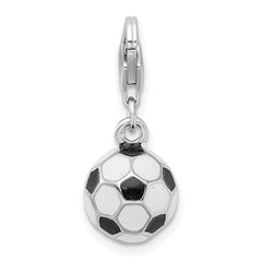 Amore La Vita Sterling Silver Rhodium-plated Polished 3-D Enameled Small Soccer Ball Charm with Fancy Lobster Clasp QCC299