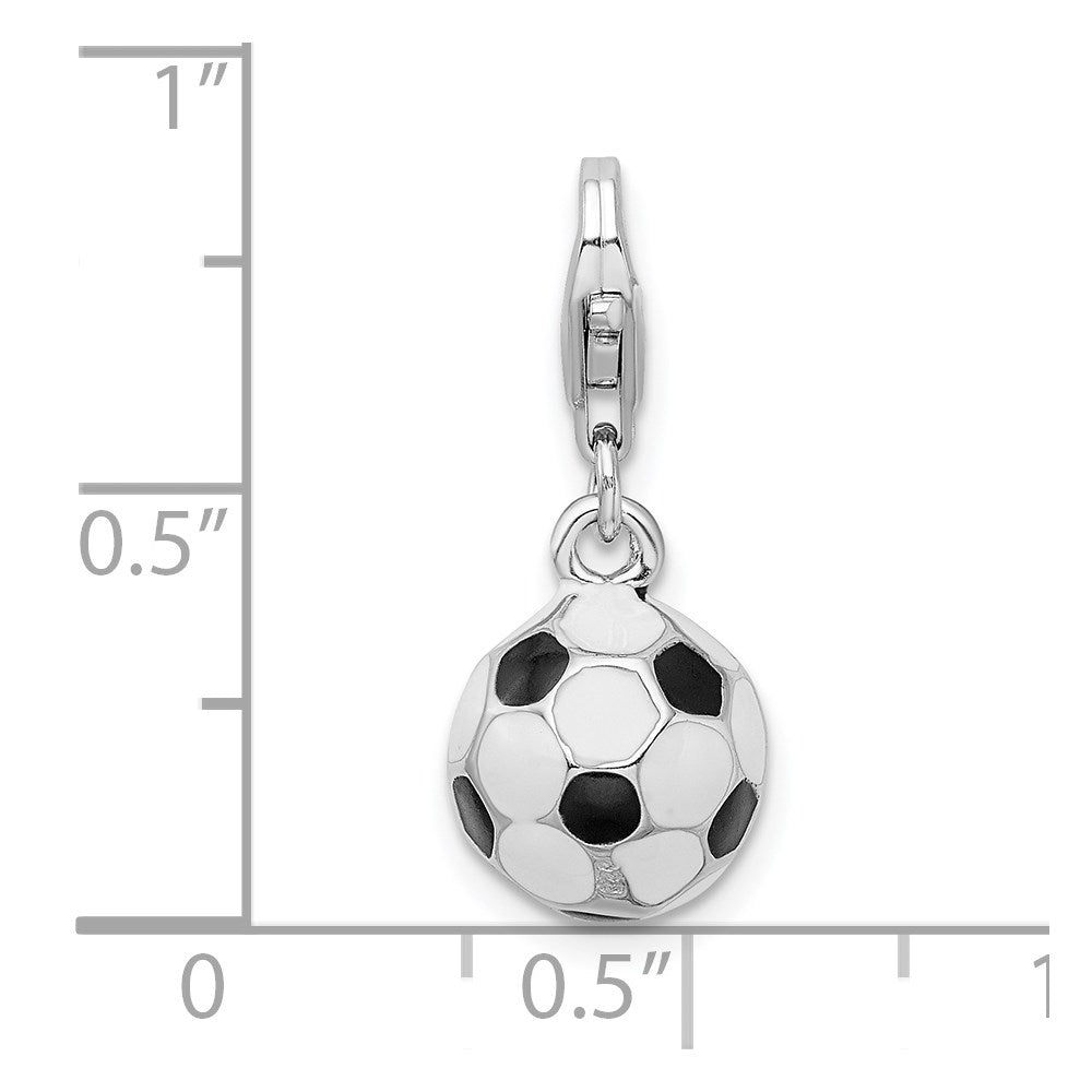 Amore La Vita Sterling Silver Rhodium-plated Polished 3-D Enameled Small Soccer Ball Charm with Fancy Lobster Clasp QCC299