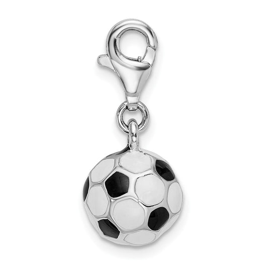 Amore La Vita Sterling Silver Rhodium-plated Polished 3-D Enameled Soccer Ball Charm with Fancy Lobster Clasp QCC301