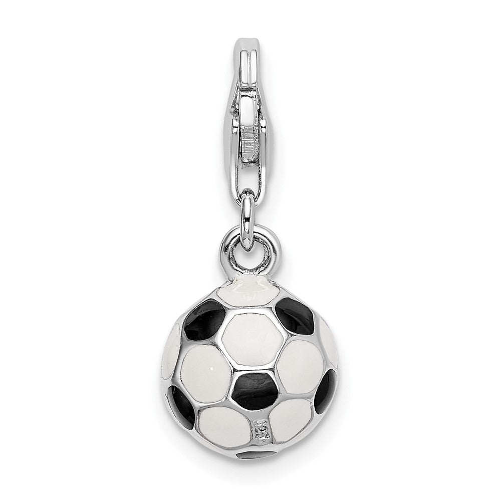Amore La Vita Sterling Silver Rhodium-plated Polished 3-D Enameled Soccer Ball Charm with Fancy Lobster Clasp QCC301