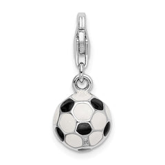 Amore La Vita Sterling Silver Rhodium-plated Polished 3-D Enameled Soccer Ball Charm with Fancy Lobster Clasp QCC301