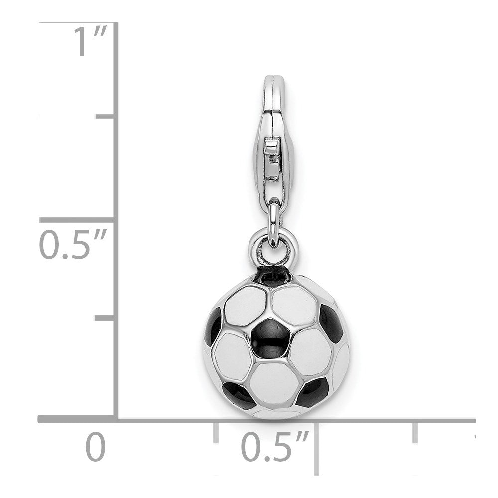 Amore La Vita Sterling Silver Rhodium-plated Polished 3-D Enameled Soccer Ball Charm with Fancy Lobster Clasp QCC301